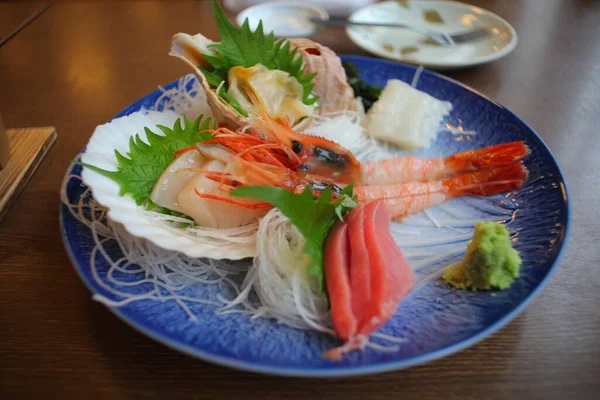 Camarão Marisco Atum Marisco Muitos Frutos Mar São Transformados Sashimi — Fotografia de Stock