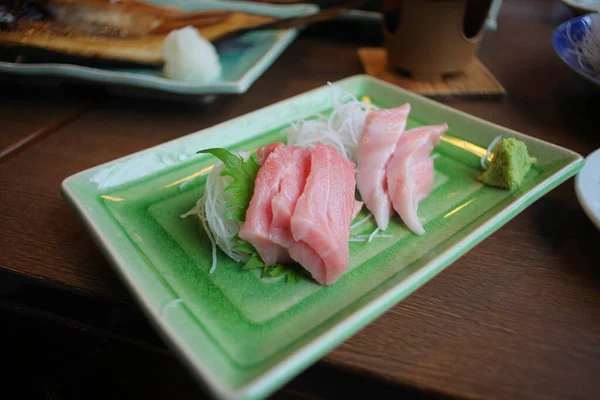 Chutoro Otoro Sashimi Farfurie Verde Este Mâncare Japoneză Premium Foarte — Fotografie, imagine de stoc