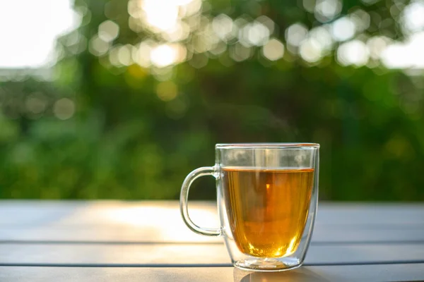 Чашка Прозрачного Чая Изготовлена Двухслойного Термостойкого Стекла Горячего Чая Зеленый — стоковое фото