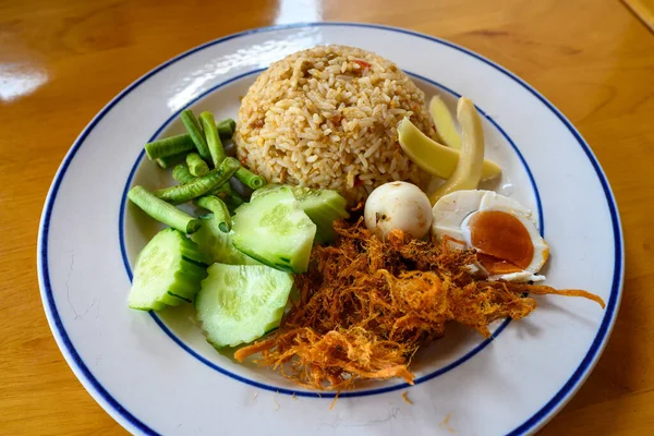 Top View Udang Pedas Thailand Masa Lalu Nasi Goreng Dengan — Stok Foto