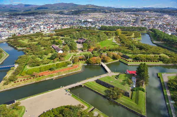 バードビュー情報 北海道函館市五稜郭タワーの上から見た函館市 — ストック写真