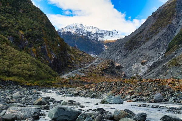 Glaciar Fox Nova Zelândia Altas Montanhas Vales Geleiras Manhã Com — Fotografia de Stock