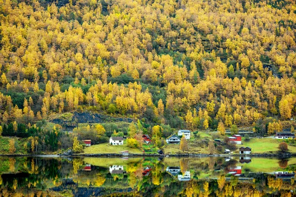 Dům Nachází Nábřeží Údolí Během Podzimní Sezóny Listy Zežloutnou Všechny — Stock fotografie