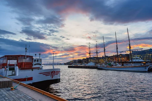 Many Luxury Boats Yacht Harbor Oslo Beautiful Waterfront Venues Popular — Stock Photo, Image