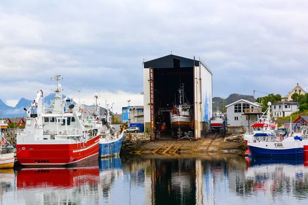 Many Large Boats Moored Waterfront Morning Stock Photo