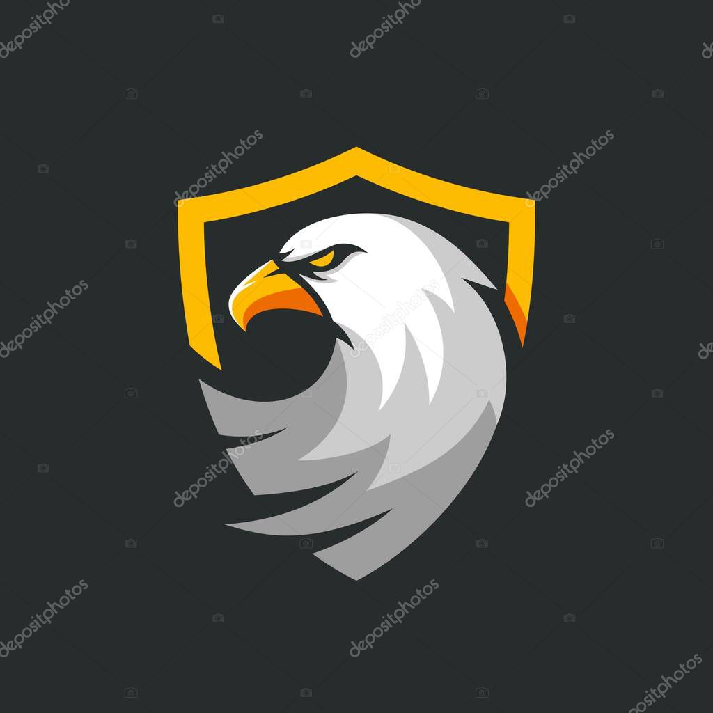 Modern eagle head in shield, esport vector logo template