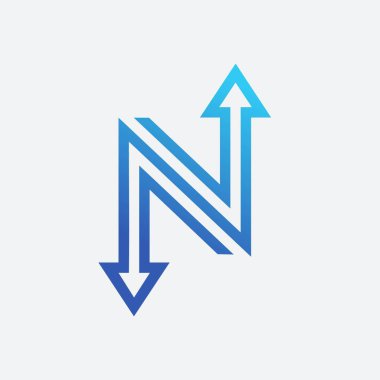 İki ok vektör logosuna sahip N harfi