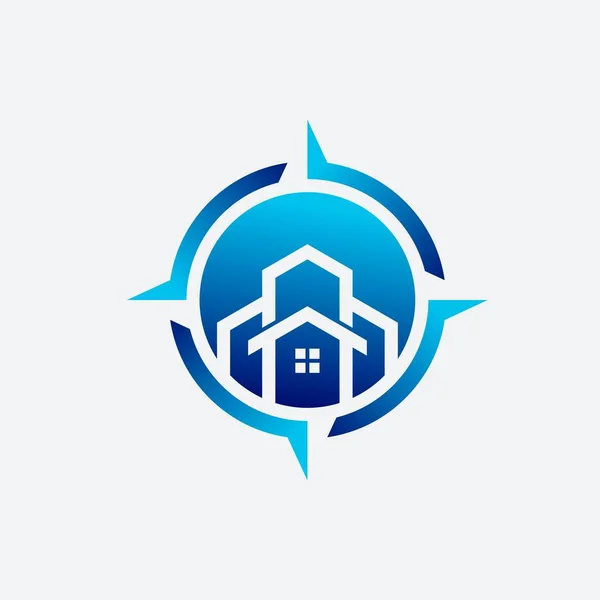 Bússola Com Modelo Logotipo Casa —  Vetores de Stock