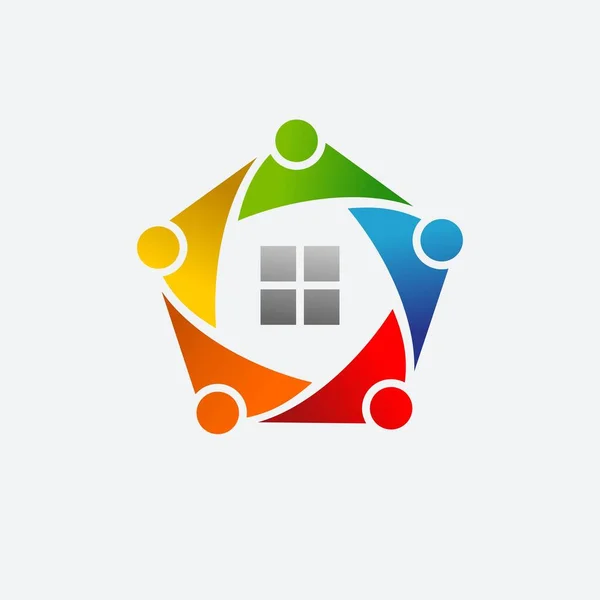 Home People Teamwork Logo Template — Stock Vector