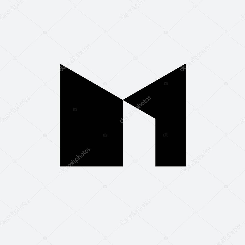 Letter M building in negatif space vector logo template