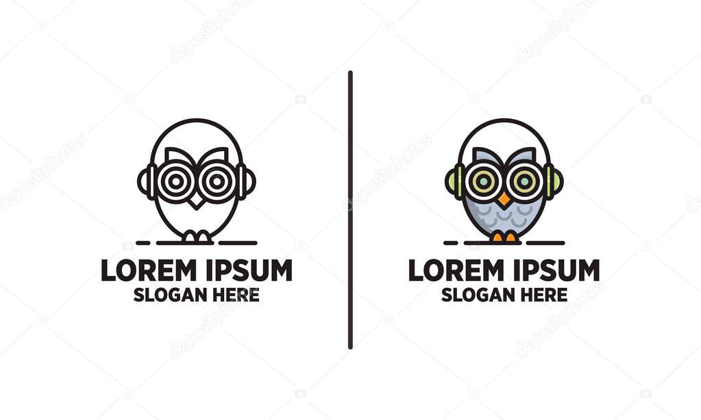 Simple Owl with Headphone Logo Design