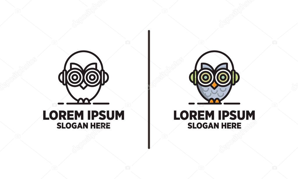 Simple Owl with Headphone Logo Design 