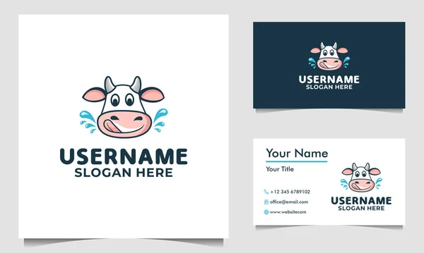 Chefe Logotipo Leite Vaca Desenhos Animados Cartão Visita — Vetor de Stock