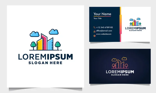 Çizgi konseptli logo tasarımı. Renkli şehir binası logo tasarımı ilhamı için soyut. logo tasarımı ve kartviziti
