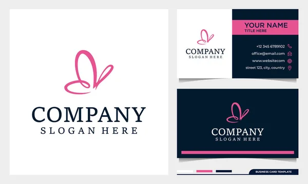 Minimalistisk Butterfly Logo Design Med Visitkort Mall — Stock vektor