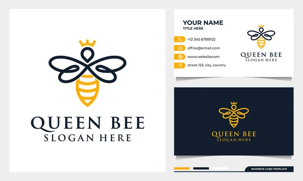 Arı balı yaratıcı simge logosu, kraliçe arı doğrusal logosu. logo tasarımı, simge ve kartvizit şablonu