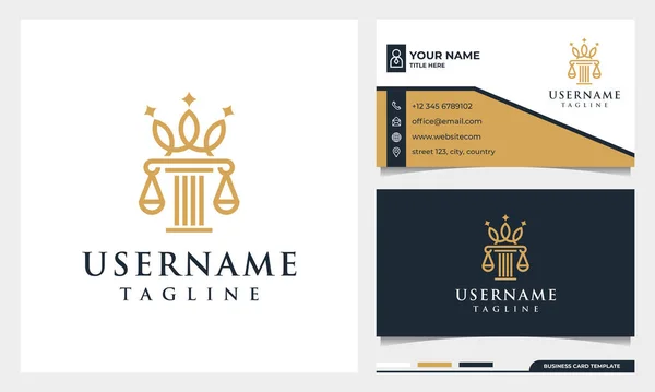 Hukuk firması, avukat, sütun ve zarafet kaplama sanat tarzı logo tasarımı ve kartvizit şablonu.