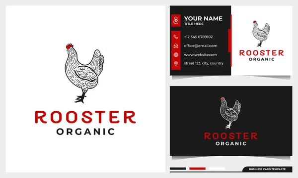 Kartvizit şablonlu el çizimi Tavuk / Horoz vintage logo tasarımı