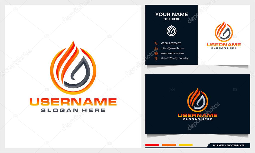 Abstract fire flame logo design with business card template