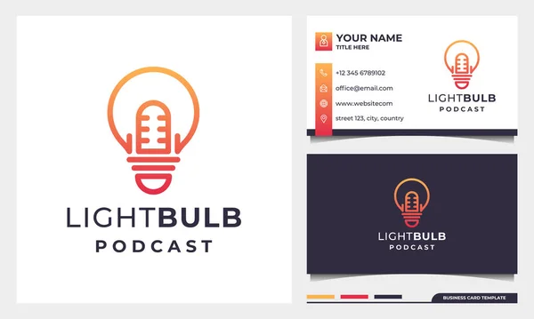 Ampul Podcast mikrofon logosu tasarımı, iş kartı şablonlu akıllı podcast logosu ilhamı