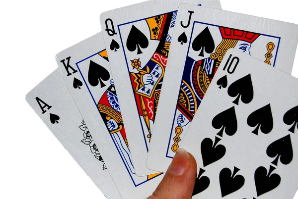 Royal flush playing cards poker game isolated Royalty Free Stock Images