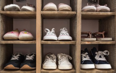 Indoor Shoe Rack of sneakers lovers shoes. clipart