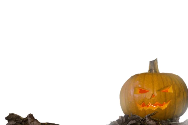 Halloween pumpa huvudet jack lykta med brinnande ljus isolerad på vit bakgrund — Stockfoto