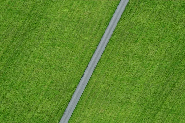 Empty Street avec vue ariel prairie verte champ close-up — Photo