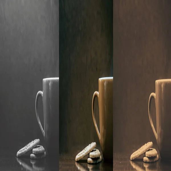 Kolase kopi dengan tekstur latar belakang coklat gelap kue, latte cappuccino — Stok Foto