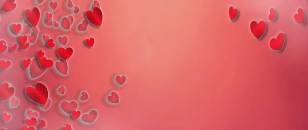 Red and pink hearts, valentines background banner with space for text, — Stock Photo, Image