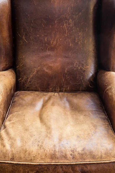 Old Leather Chair Close Brown Texture Retro Design — Stock Photo, Image