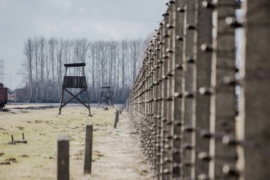 Toplama kampında bir Watchtower Auschwitz Birkenau polen, 12 Mart 2019
