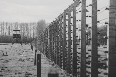 Toplama kampında bir Watchtower Auschwitz Birkenau polen, 12 Mart 2019