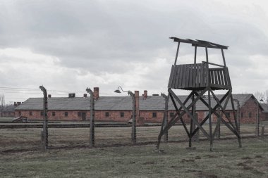 Toplama kampında bir Watchtower Auschwitz Birkenau polen, 12 Mart 2019