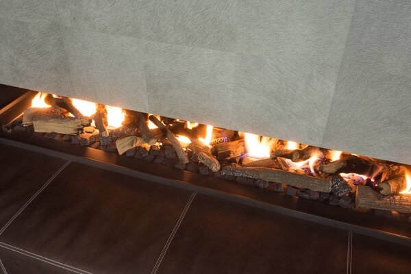 Modern and luxury fireplace, close up, modern design