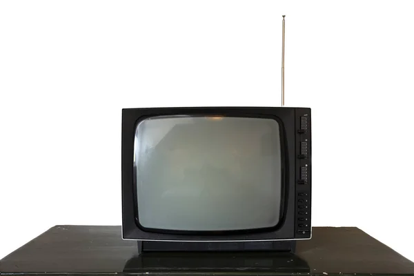 Preto idade vintage televisão isolado no fundo branco. Design retrô, espaço para texto — Fotografia de Stock