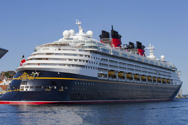Large luxury cruise ship Disney Wonder on sea, September 2018 Norway Kristiansand