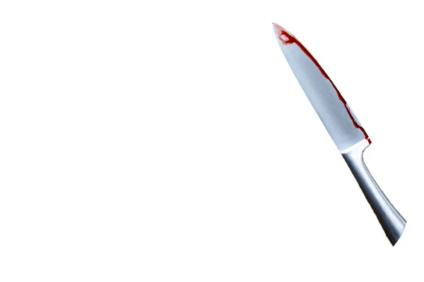 ナイフの刃に血を白い背景とテキストのためのスペースに隔離された流血のナイフホラーテーマ — ストック写真
