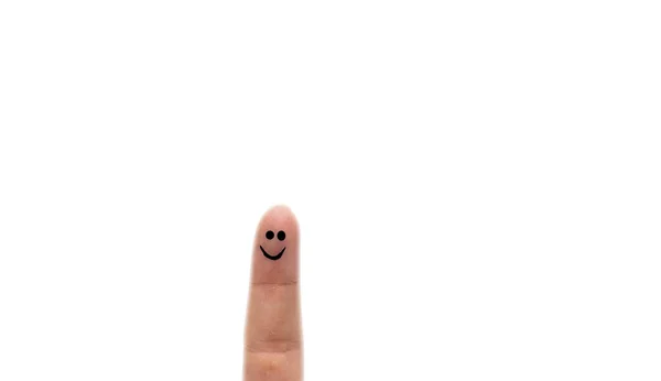 Jeden šťastný prst malovaný úsměv tvář izolované na bílém pozadí, prostor pro text — Stock fotografie