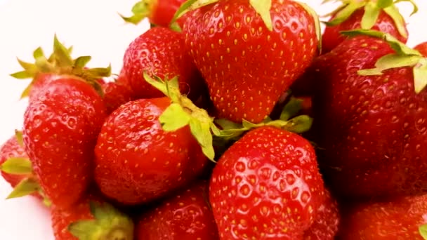 Red Fresh Strawberry Close Macro — Stock Video