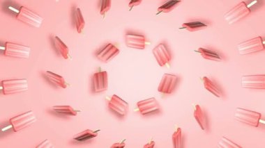 Soyut pastel pembe dönen çubuklu dondurmayı renkler. 3D animasyon sorunsuz döngü.