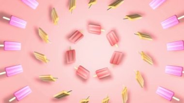 Soyut pastel pembe dönen çubuklu dondurmayı renkler. 3D animasyon sorunsuz döngü.