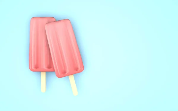 Pink Strawberry Pepsical Ise Cream Pastel Blue Minimal Background — Stock Photo, Image