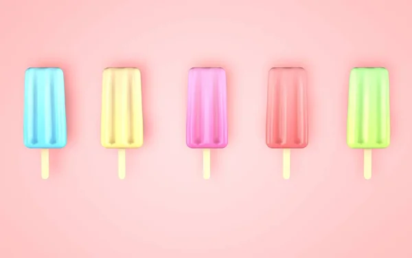 Helado Paletas Colores Sobre Fondo Rosado Pastel — Foto de Stock