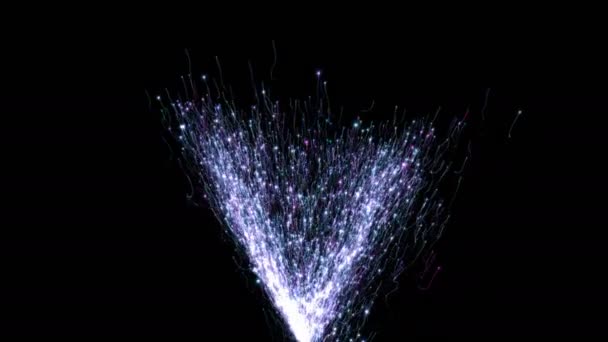 抽象的な流れブルーの粒子は暗い背景に飛び立つ — ストック動画