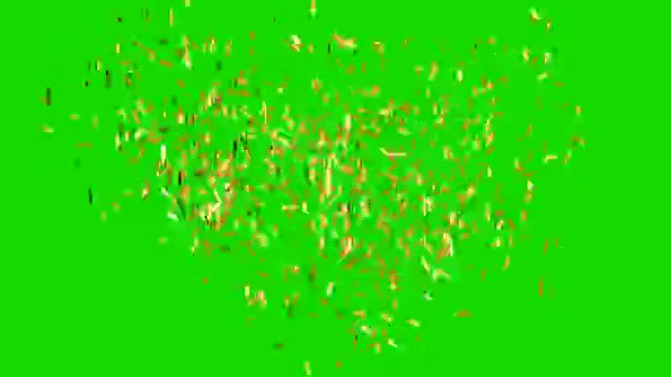 Реалістична Золота Конфетті Падає Знімок Анімації Зеленому Екрані — стокове відео