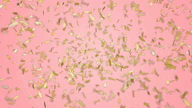 Pastel pembe arka plan aşağı düşen altın konfeti. Yeşil ekran görüntüleri.