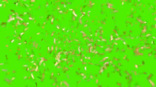 Золота Конфетті Падає Зелений Фон Екрана Вечірка Кадрів — стокове відео