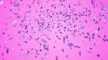 Mor komik selebration konfeti pastel mor zemin üzerine. Yeşil ekran.