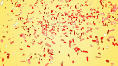 Pastel sarı zemin üzerine kırmızı komik selebration konfeti. Yeşil ekran.